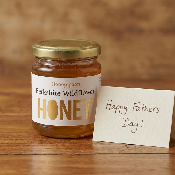 Jar of Honey with note beside saying "Happy Fathers Day!"